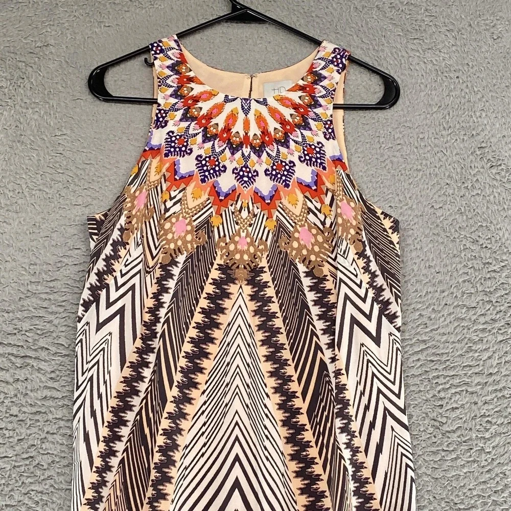 HD In Paris Midi Dress Womens 8 Silk Anthro Geometric Shift Boho Sleeveless‎